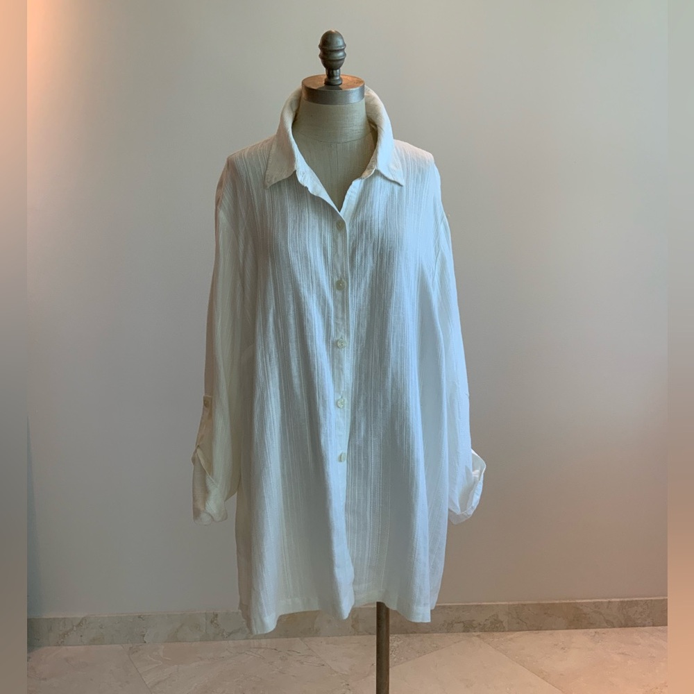 JM Collection Crisp White Linen Shirt sz 20W, NWT